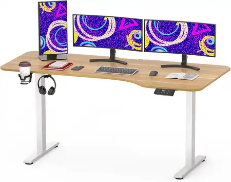 escritorio elevable electrico sanodesk qs blanco y arce 160x75