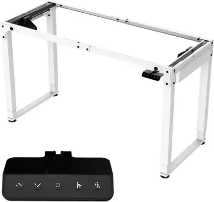 Marco de escritorio elevable SOSINYA en blanco, compatible con tableros de hasta 180x80 cm, con diseño rectangular y panel de control simplificado.