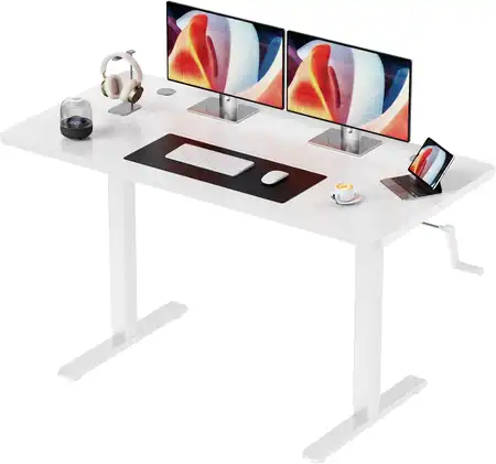 Escritorio elevable con manivela Generisch, en color blanco y tamaño 120x60 cm, ideal para home office y espacios pequeños.