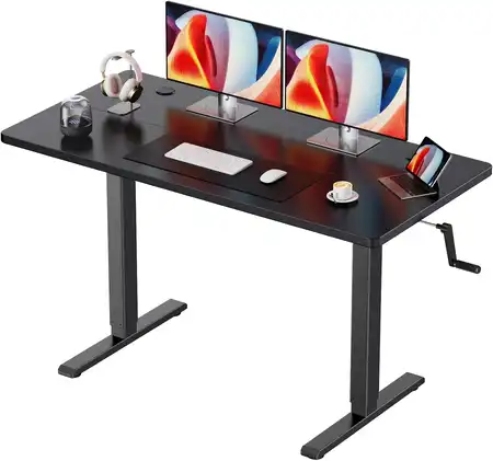 Escritorio elevable manual Generisch 120x60 en negro, con diseño ergonómico y sistema de manivela sencillo, ideal para setup de trabajo funcional.