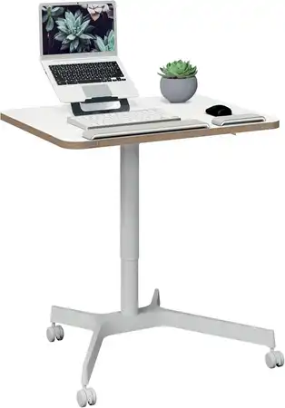 Escritorio elevable manual Leitz 65360001 en color blanco y tamaño 80x60 cm, con ruedas y altura ajustable, perfecto para trabajar de pie o sentado.