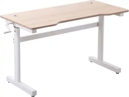 Escritorio elevable manual Vinsetto 120x60 con estructura blanca y tablero en color arce claro, perfecto para home office con ajuste mecánico.