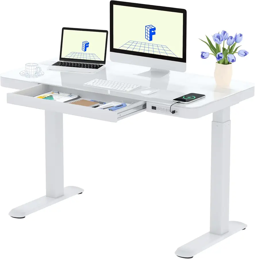 flexispot-q3-blanco-cristal-escritorio-elevable-120x60 Escritorio elevable con cajón FlexiSpot Q3 blanco de cristal templado 120x60 cm