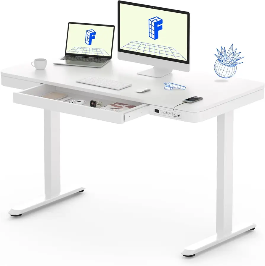 Escritorio elevable FlexiSpot Q3 blanco de 120x60 cm con dos pantallas
