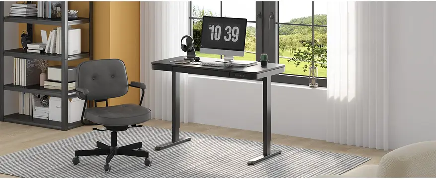 flexispot-q3-negro-escritorio-elevable-140x70 FlexiSpot Q3 negro de 140x70 cm en espacio de trabajo minimalista